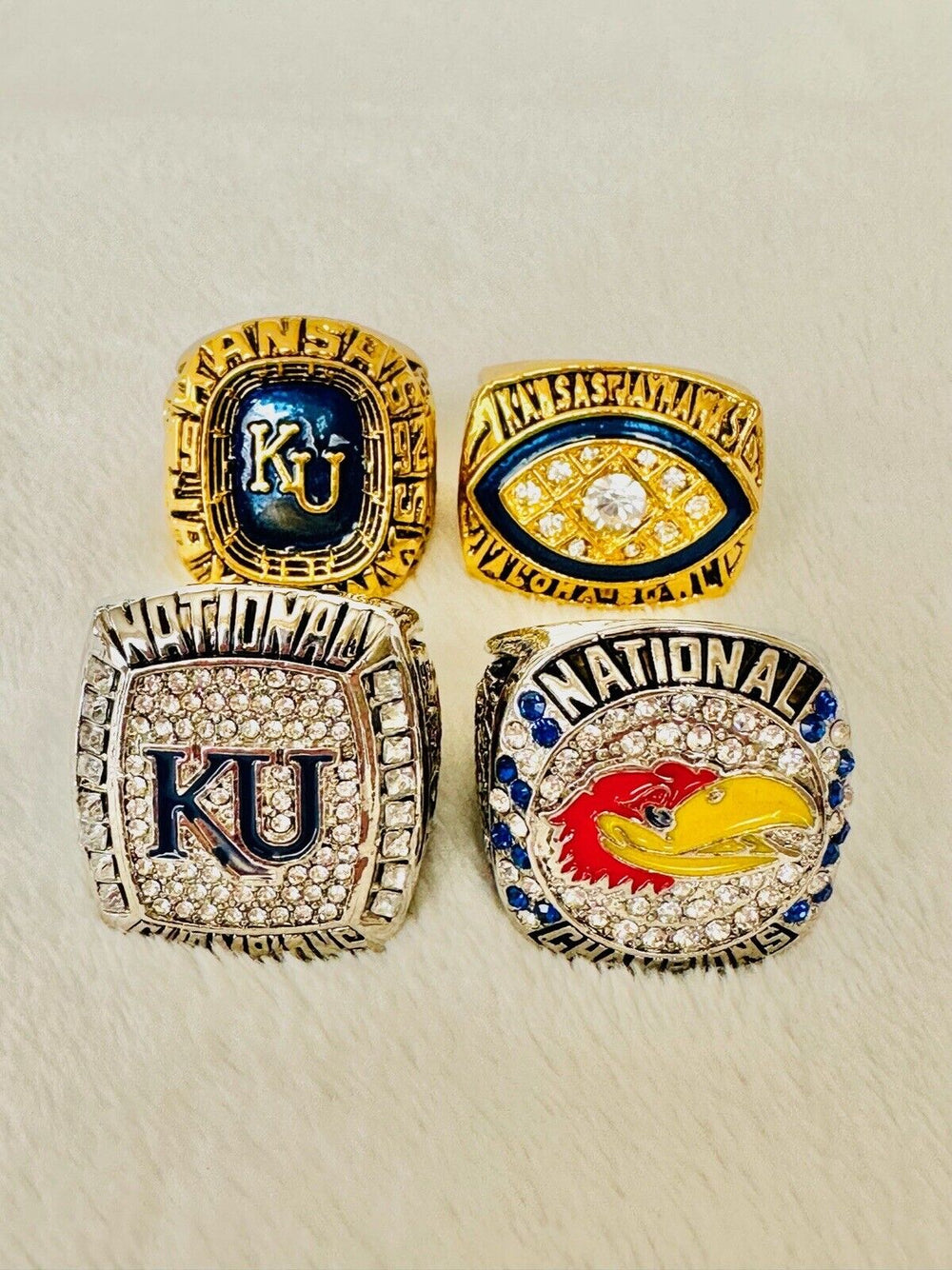 4 PCS Kansas Jayhawks Complete Ring Set W Box, US SHIP 1992-2022 - EB Sports Champion's Cache