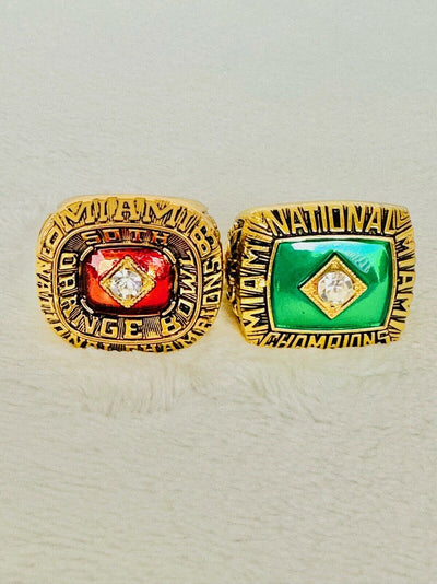 2 PCS Miami Hurricanes NCAA 18k GP Championship Ring m, US SHIP 1983/87 - EB Sports Champion's Cache