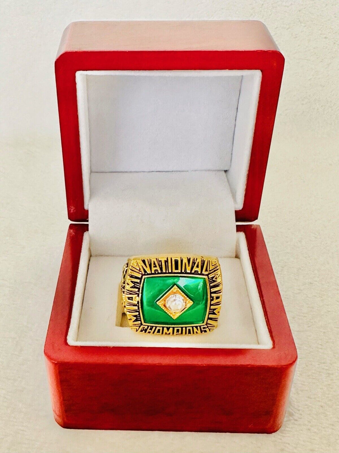 1987 Miami Hurricanes NCAA 18k GP Brass Championship Ring W Box, US SHIP - EB Sports Champion's Cache