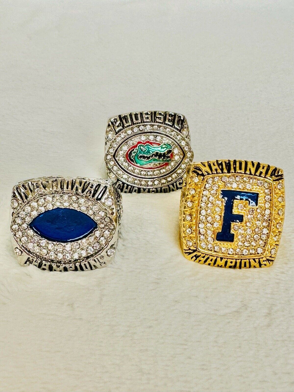 3 PCS Florida Gators National Championship Ring W Box, US SHIP, 2006/07/08 - EB Sports Champion's Cache