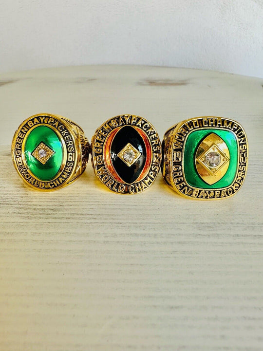 3 PCS Green Bay Packers Championship Ring SET W Box, US SHIP 61/62/65 - EB Sports Champion's Cache