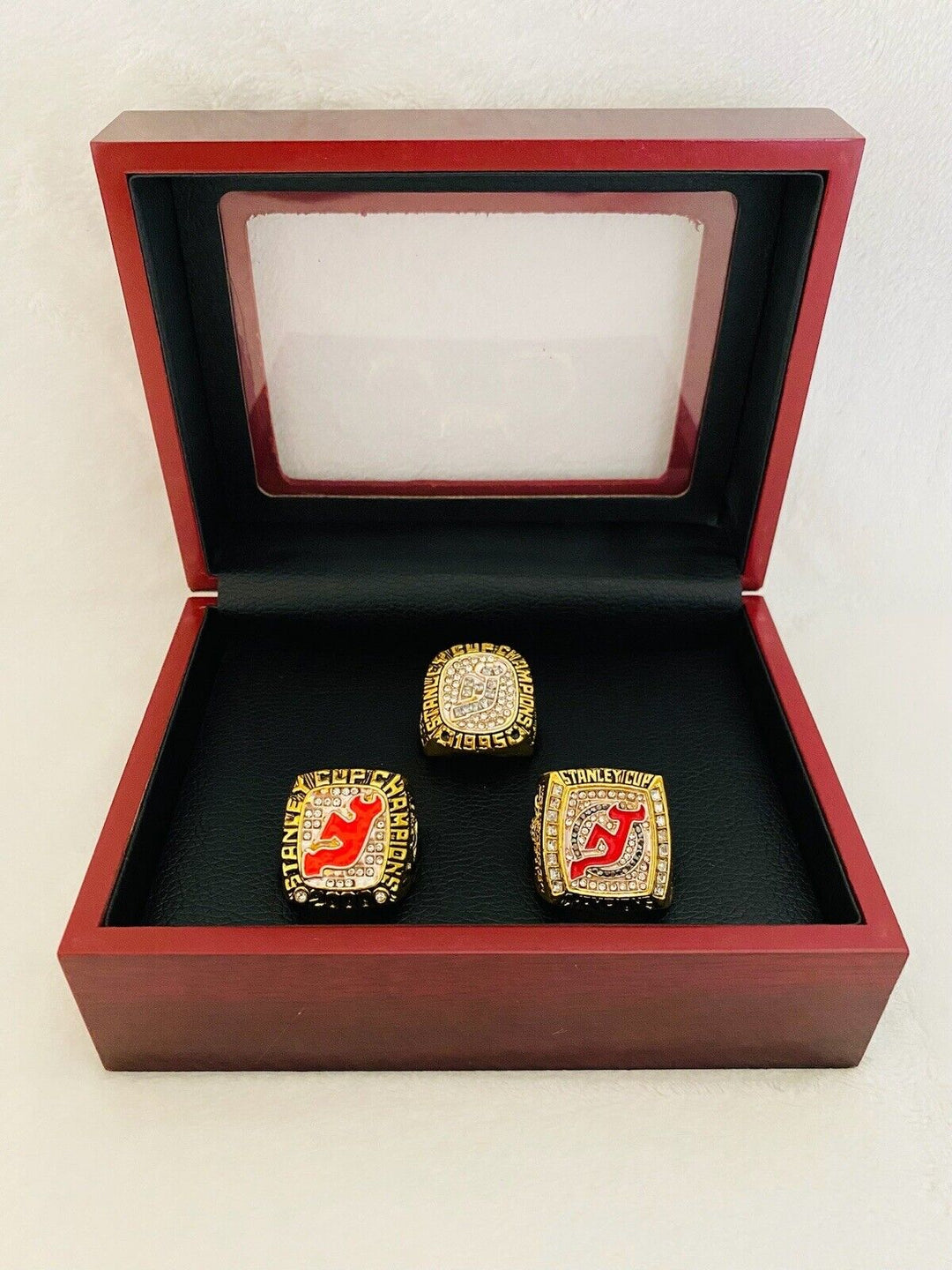 3 PCS Jersey Devils Stanley Cup 18k GP Championship Ring Set W Box,  SHIP - EB Sports Champion's Cache