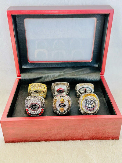 6 PCS Georgia Bulldogs Championship Ring Set W Box, US SHIP 1980-2023 - EB Sports Champion's Cache