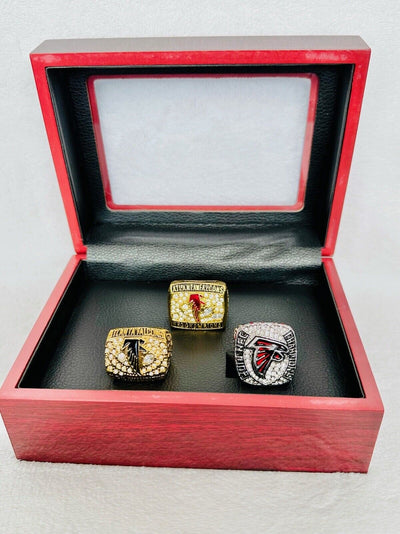 3 Pcs Atlanta Falcons Championship Ring Complete W Case, US SHIP 1998/2016/18 - EB Sports Champion's Cache