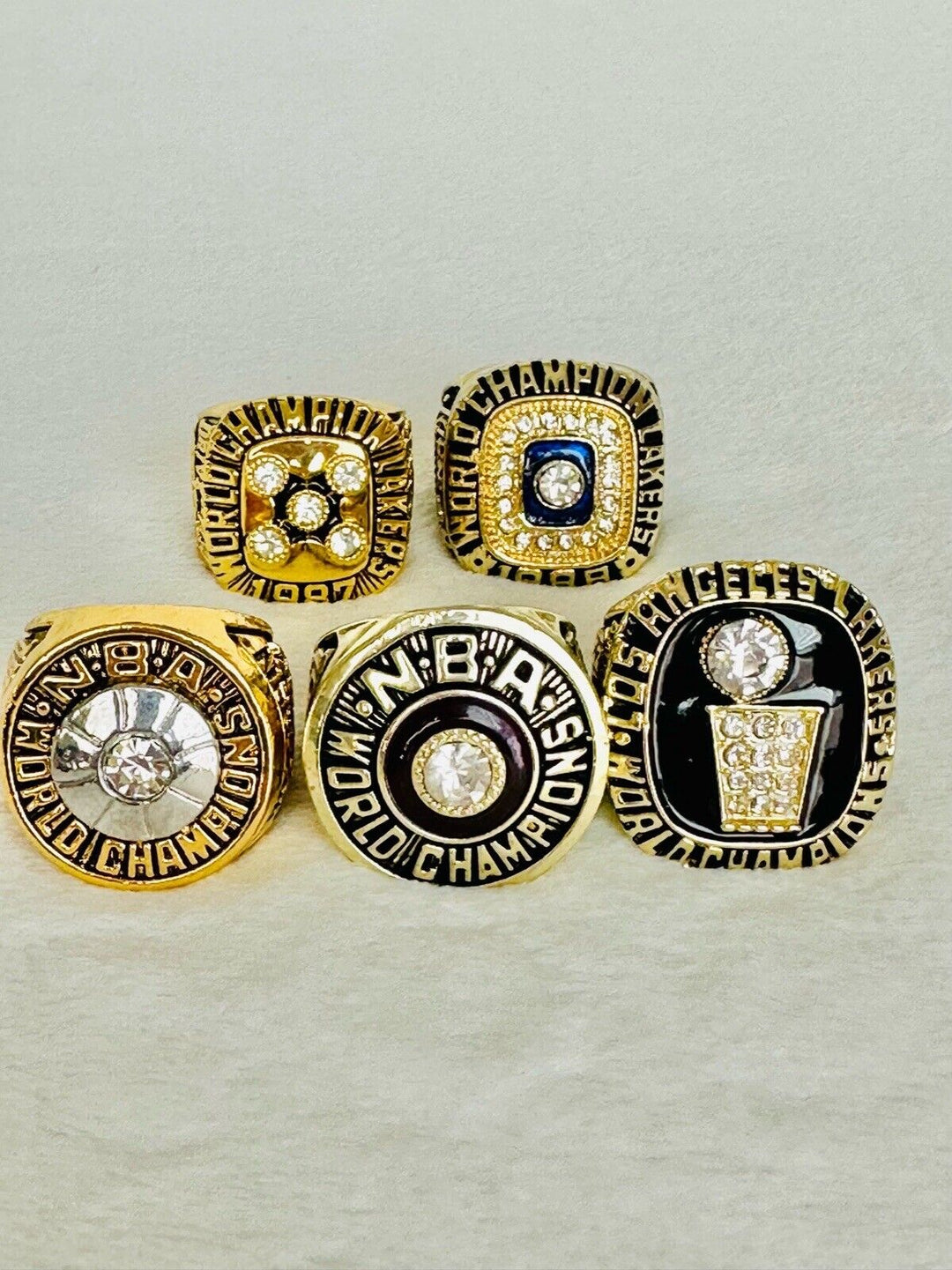 5 Pcs Los Angeles Lakers Ring Set,  SHIP 1980/82/85/87/88 - EB Sports Champion's Cache