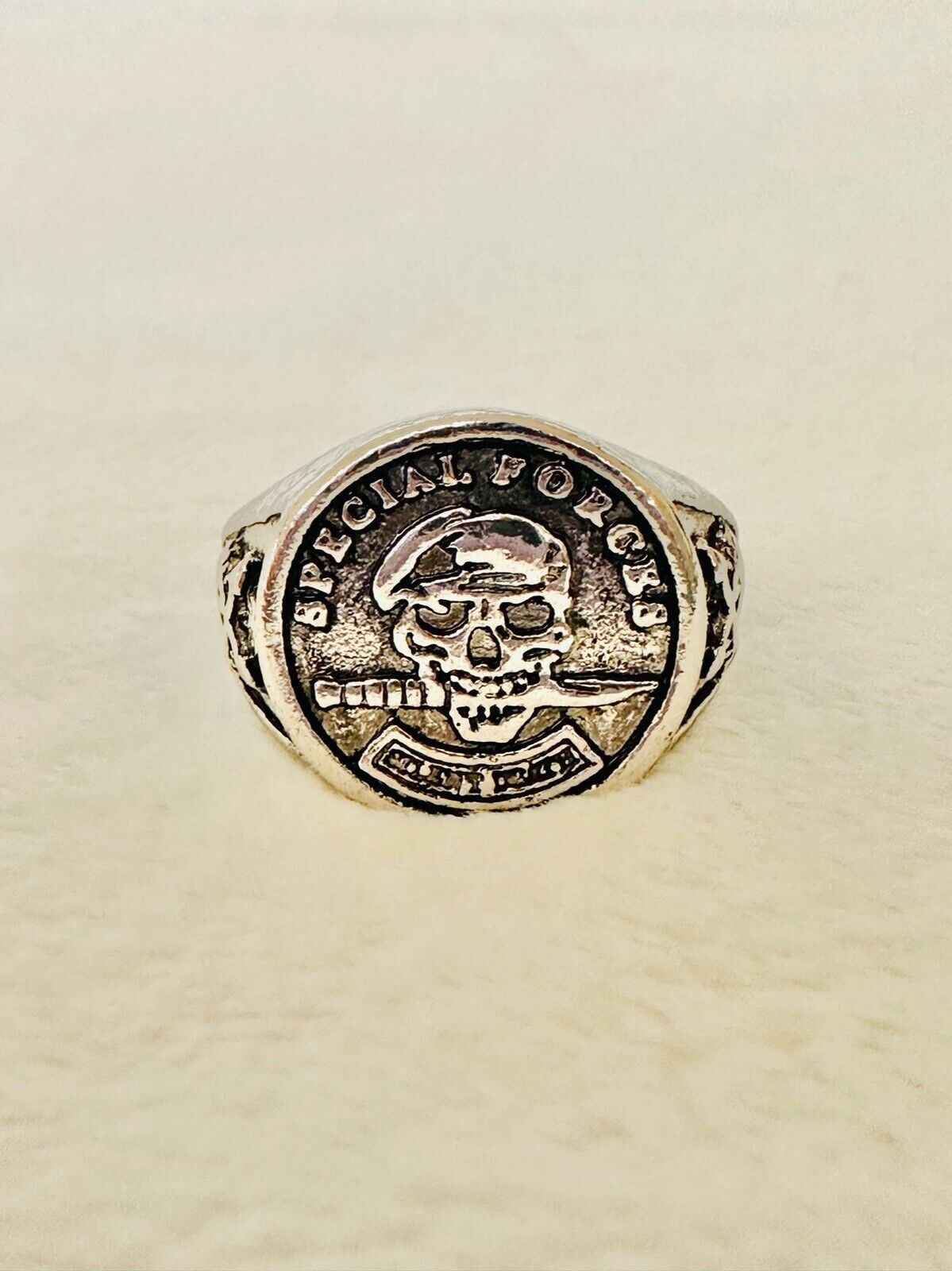 MILTARY SPECIAL FORCES SKULL SILVER BIKER RING. BRAND NEW Mens, US SHIP - EB Sports Champion's Cache