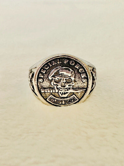 MILTARY SPECIAL FORCES SKULL SILVER BIKER RING. BRAND NEW Mens, US SHIP - EB Sports Champion's Cache