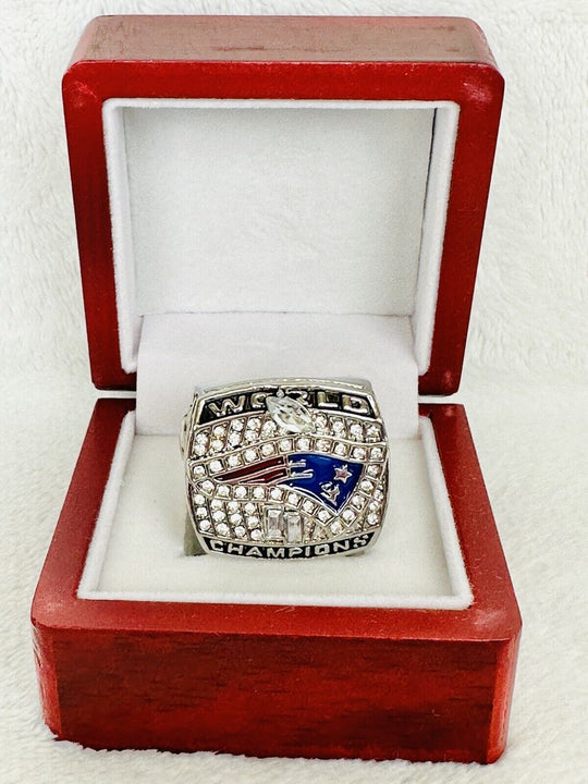 2001 New England Patriots Championship Ring W Box Silver Plated, Brady, US SHIP - EB Sports Champion's Cache