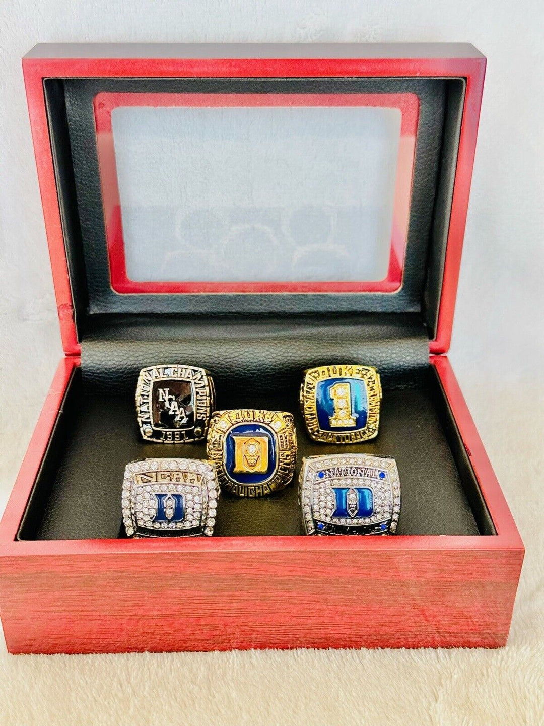 5 PCS Duke Blue Devils National Champions Ring Set W Box, US SHIP, 1991-2015 - EB Sports Champion's Cache