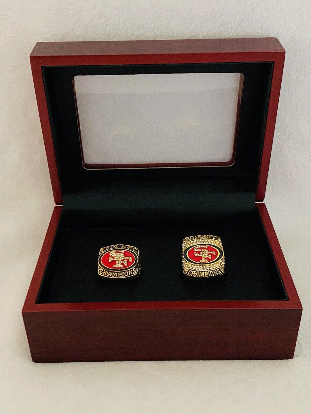 2 PCS San Francisco 49ers NFC Championship Ring W Case, USA SHIP 2012/2019 - EB Sports Champion's Cache