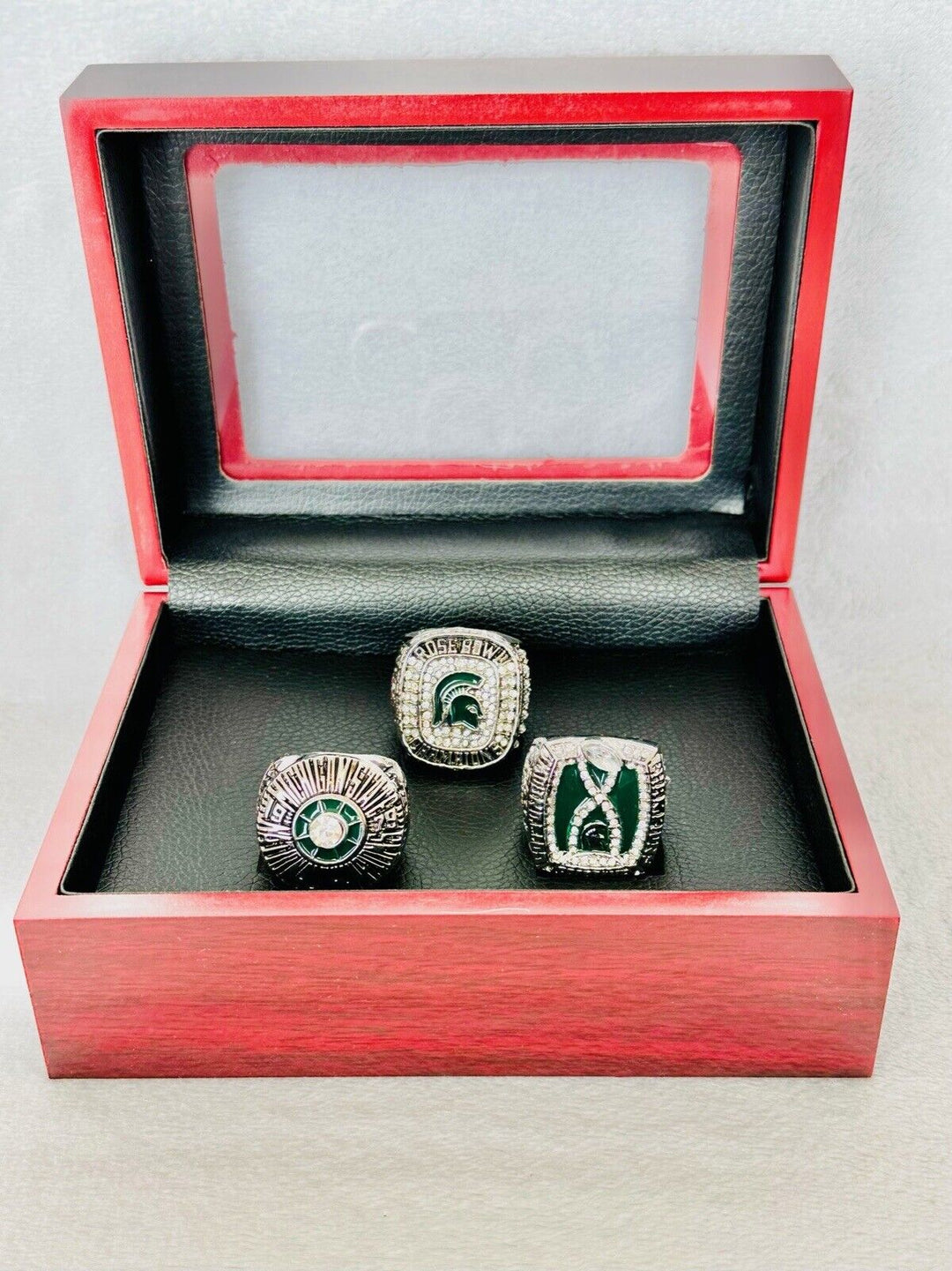 3 PCS Michigan State Spartans Championship Ring Set W Box, US Ship - EB Sports Champion's Cache