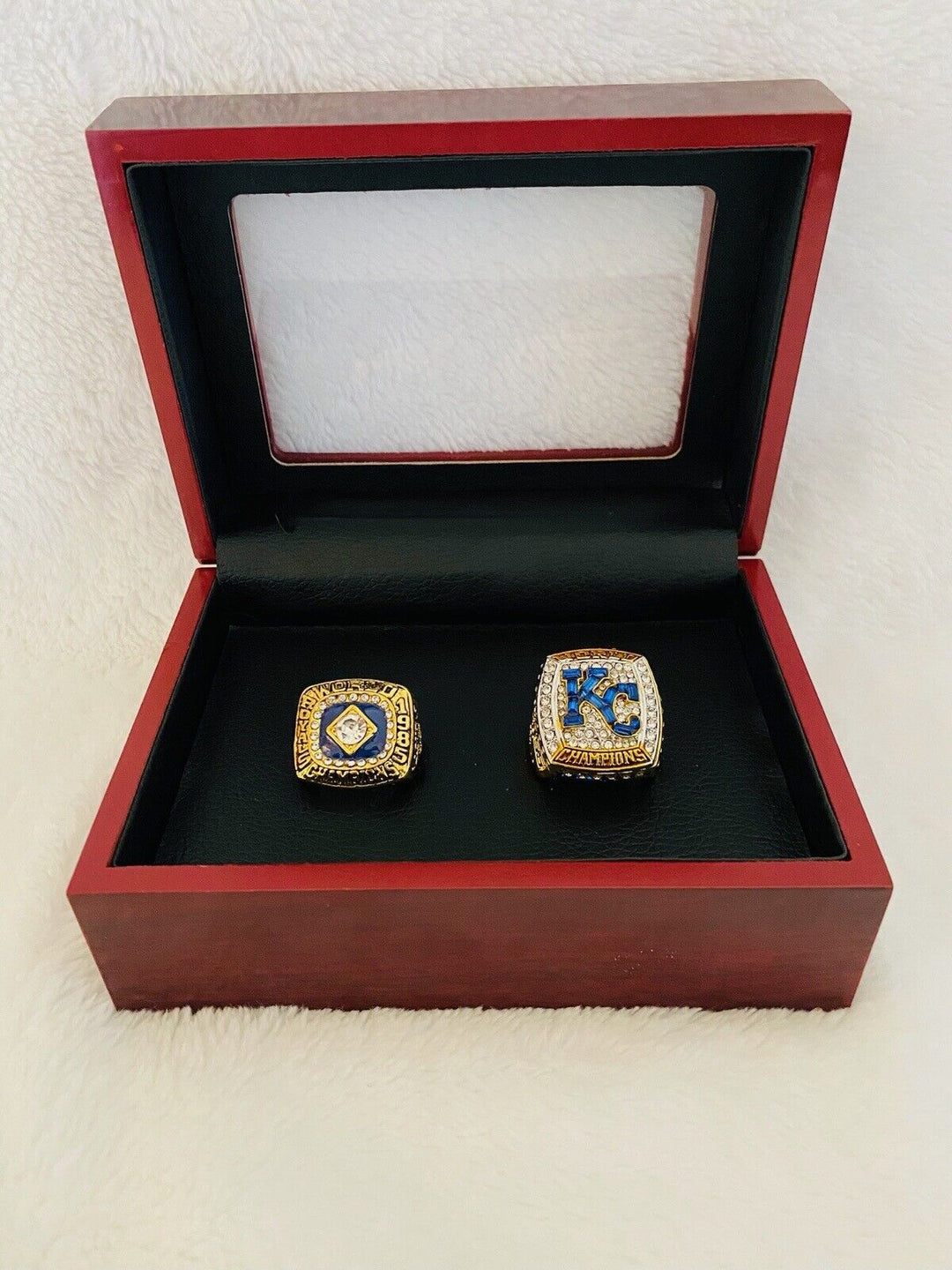 2 PCS Kansas City Royals World Series Ring Set W Box,  SHIP 1985/2015 - EB Sports Champion's Cache