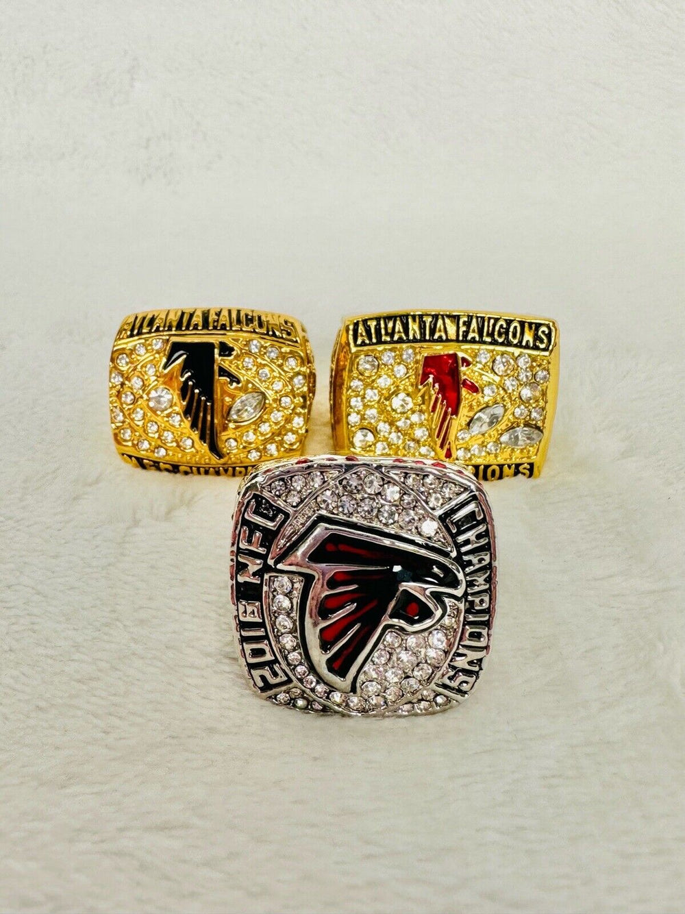 3 Pcs Atlanta Falcons Championship Ring Complete W Case, US SHIP 1998/2016/18 - EB Sports Champion's Cache