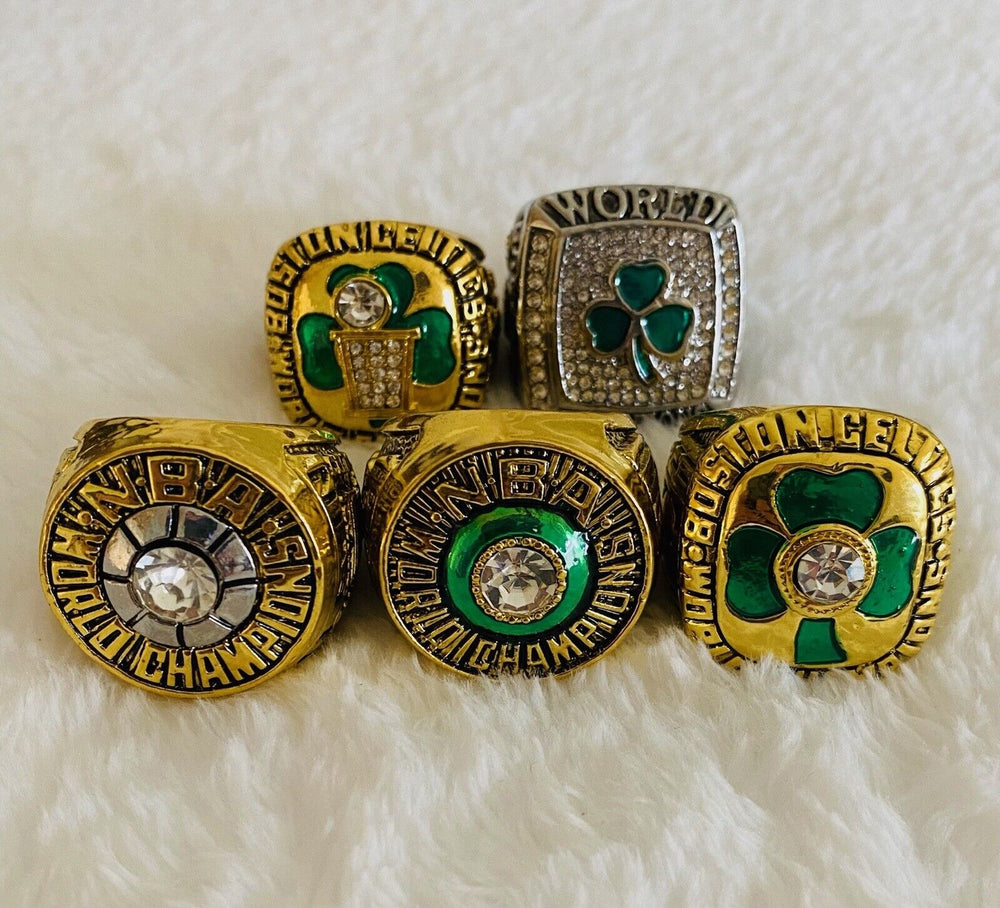 5 PCS Boston Celtics NBA Championship Replica Ring Set W Box,  SHIP - EB Sports Champion's Cache