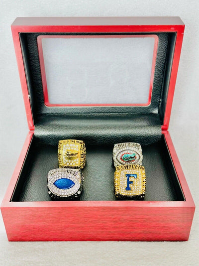 4 PCS Florida Gators Championship Ring Set W Box, US SHIP, 2000/06/07/08 - EB Sports Champion's Cache