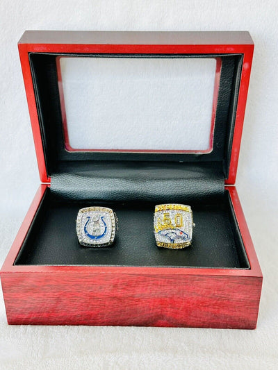 2 PCS Peyton Manning Super Bowl Championship Ring Set W Box, US SHIP - EB Sports Champion's Cache