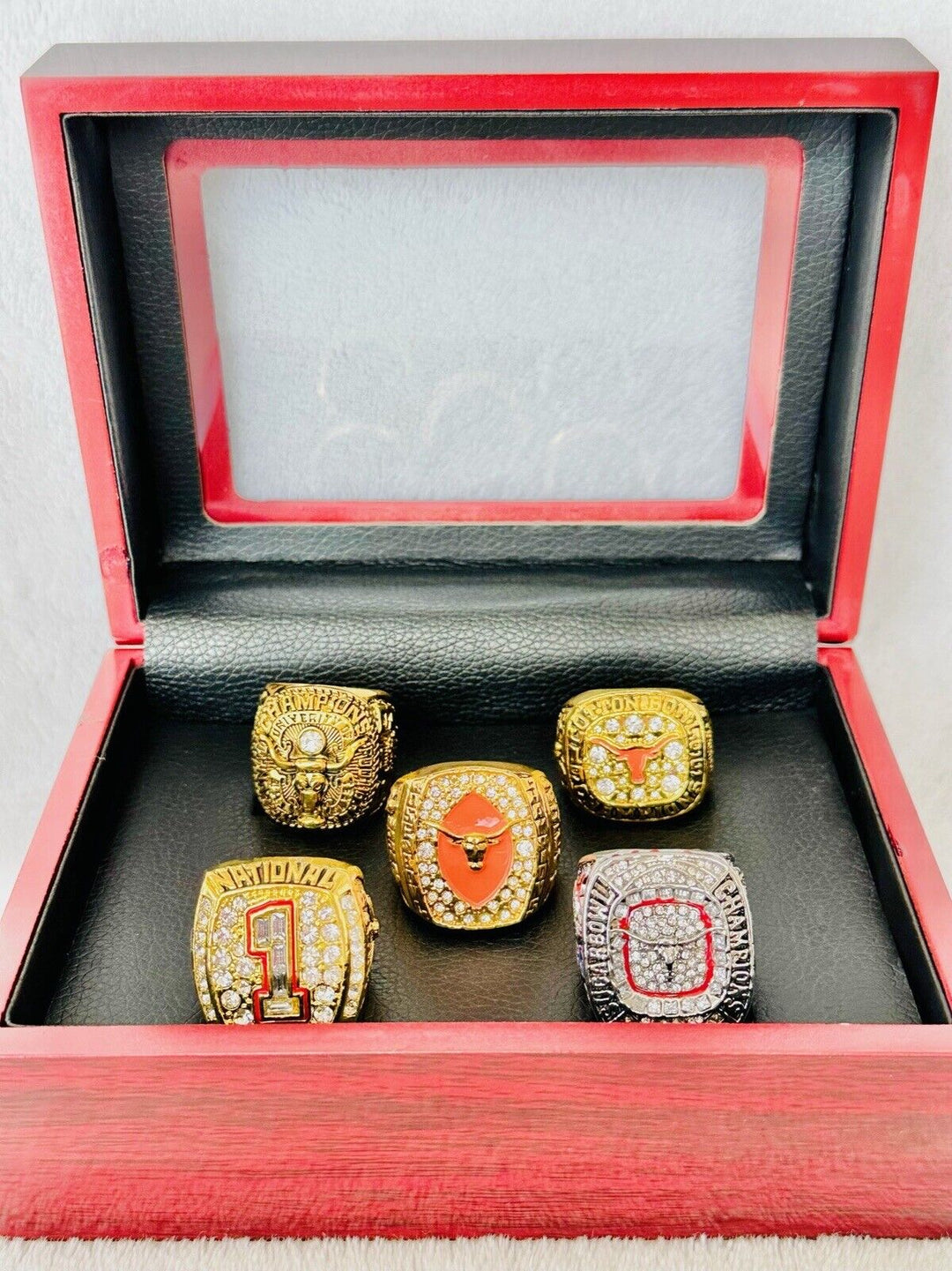 5 PCS University Of Texas LONGHORNS Championship Ring Set W Box, US SHIP - EB Sports Champion's Cache