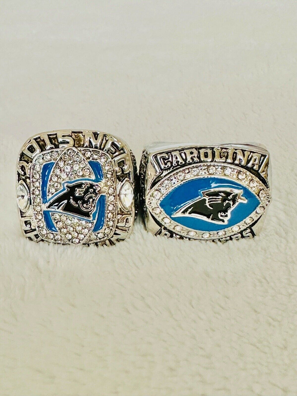 2 PCS Carolina Panthers NFC Championship Ring W Box, US SHIP 2003/15 - EB Sports Champion's Cache