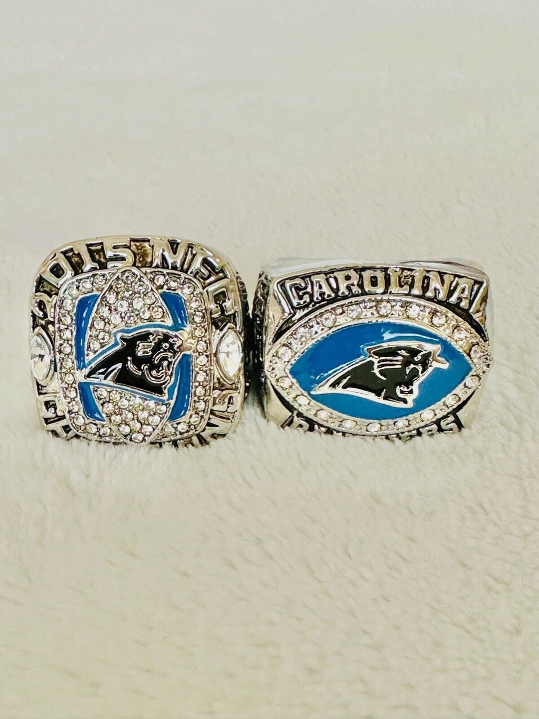 2 PCS Carolina Panthers NFC Championship Ring W Box, US SHIP 2003/15 - EB Sports Champion's Cache