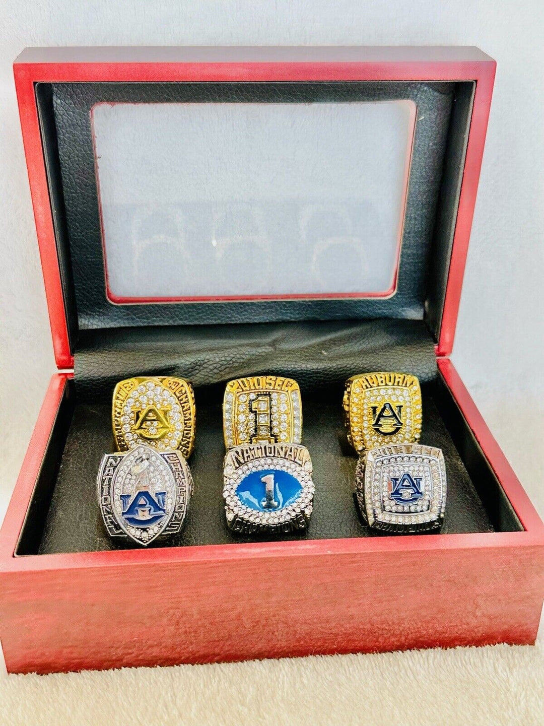 6 PCS Auburn Tigers SEC/NCAA Championship Rings Set W Box, US SHIP 2004-2013 - EB Sports Champion's Cache