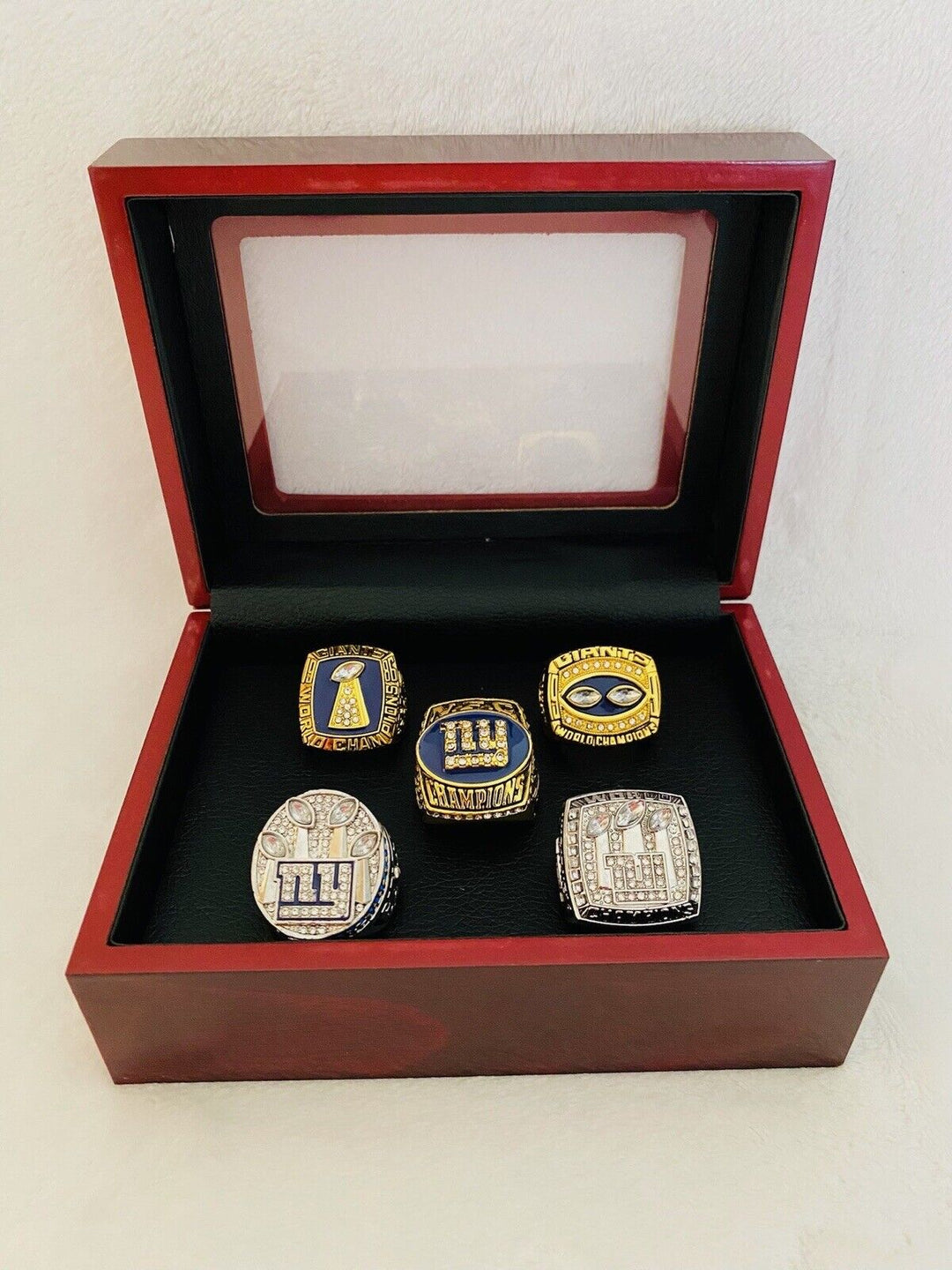 5 PCS New York Giants Championship Ring Complete SET W Case, US SHIP - EB Sports Champion's Cache