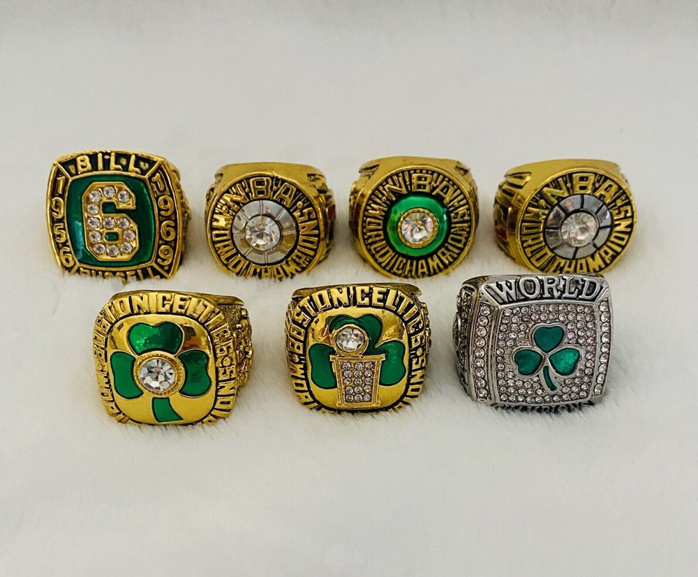 7 PCS Boston Celtics NBA Championship Replica Ring Set W Box,  SHIP - EB Sports Champion's Cache