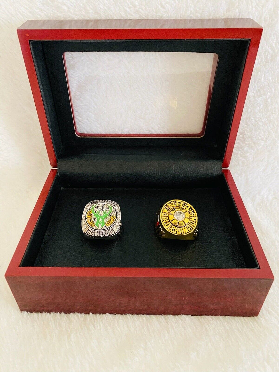 2 PCS Milwaukee Bucks Ring Championship Ring Set W Box,  SHIP 1971/2021 - EB Sports Champion's Cache