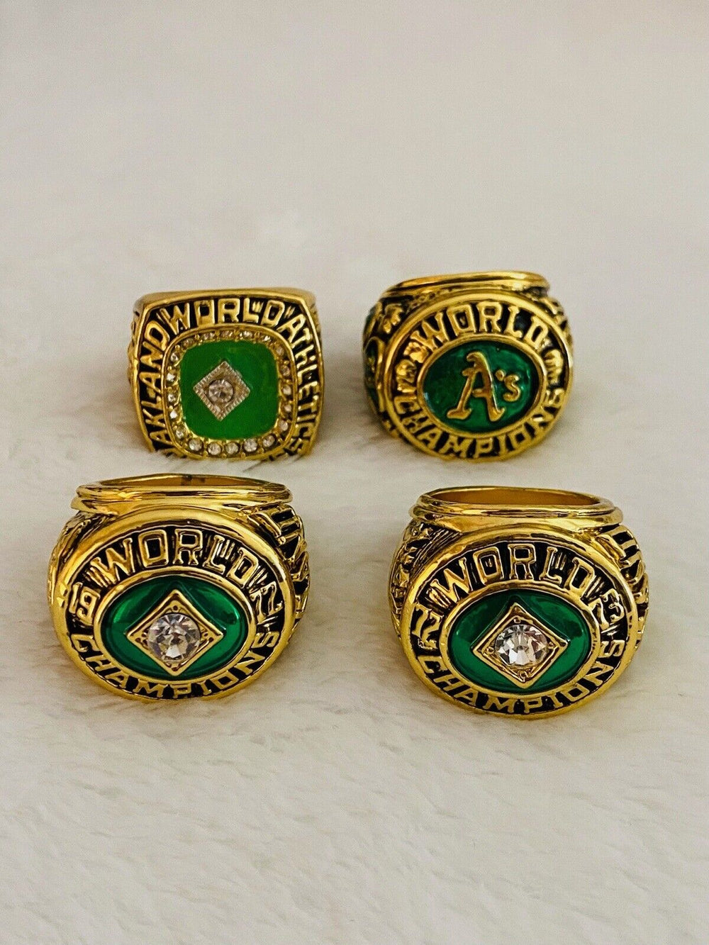 4 PCS Oakland Athletics World Series Ring Complete Set W Box, US SHIP 1972-1989 - EB Sports Champion's Cache