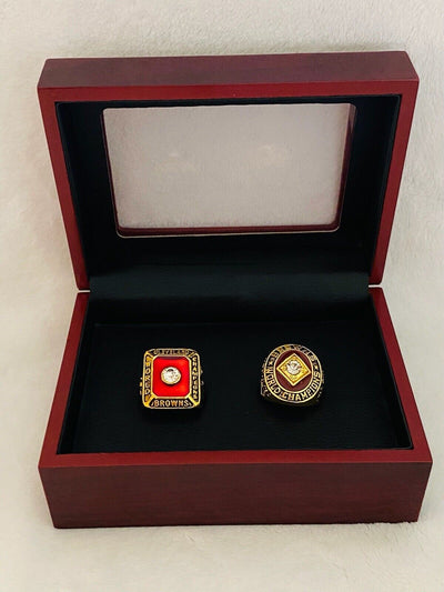 2PCS Cleveland Browns Championship Ring SET W Case, 1955/64 US SHIP - EB Sports Champion's Cache