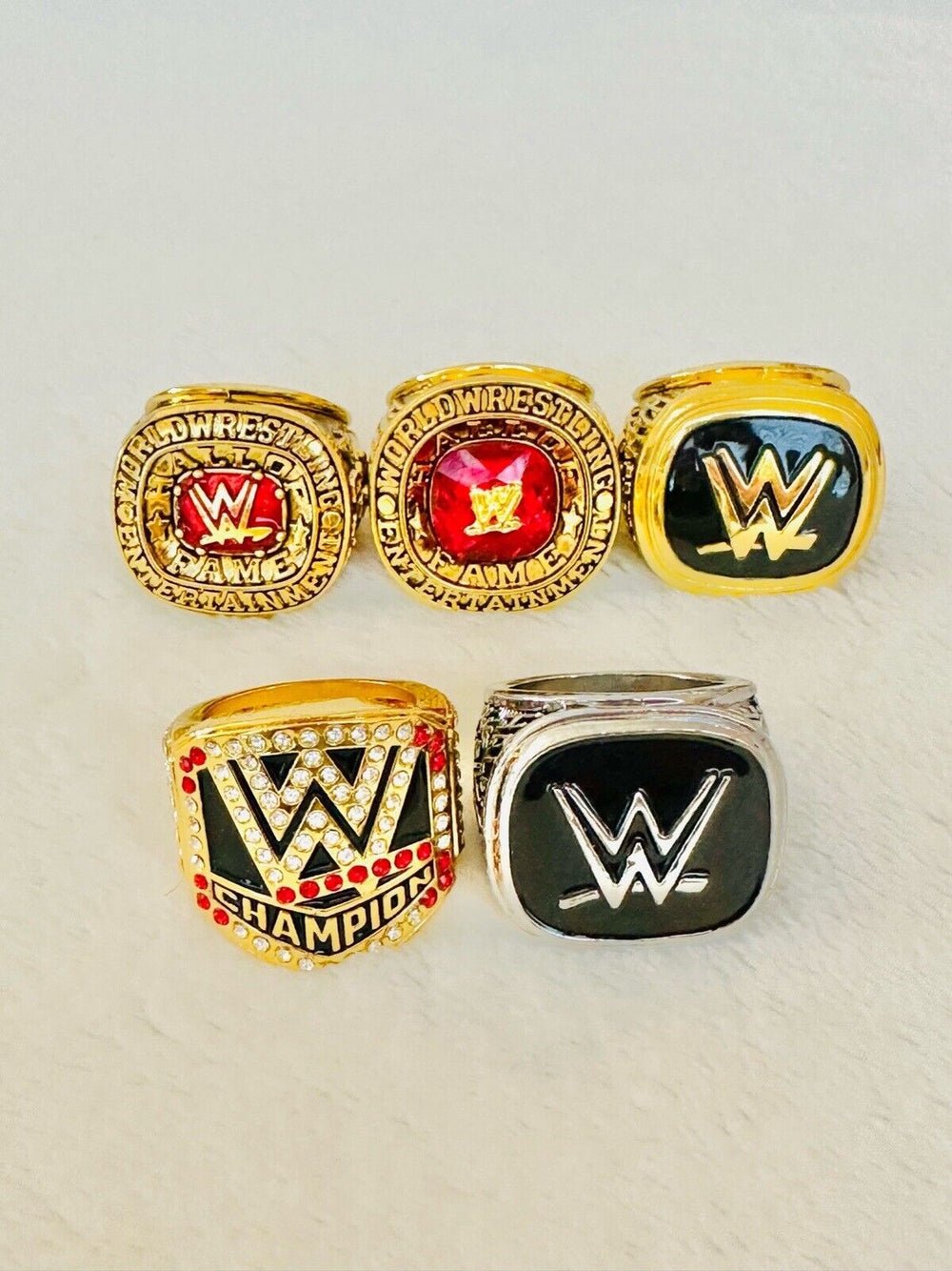 5 PCS WWE World Wrestling Hall Of Fame Championship Ring Set W Box, US Ship - EB Sports Champion's Cache