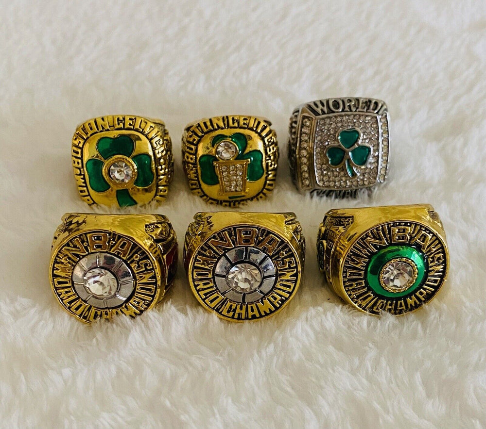 6 PCS Boston Celtics NBA Championship Replica Ring Set W Box,  SHIP - EB Sports Champion's Cache