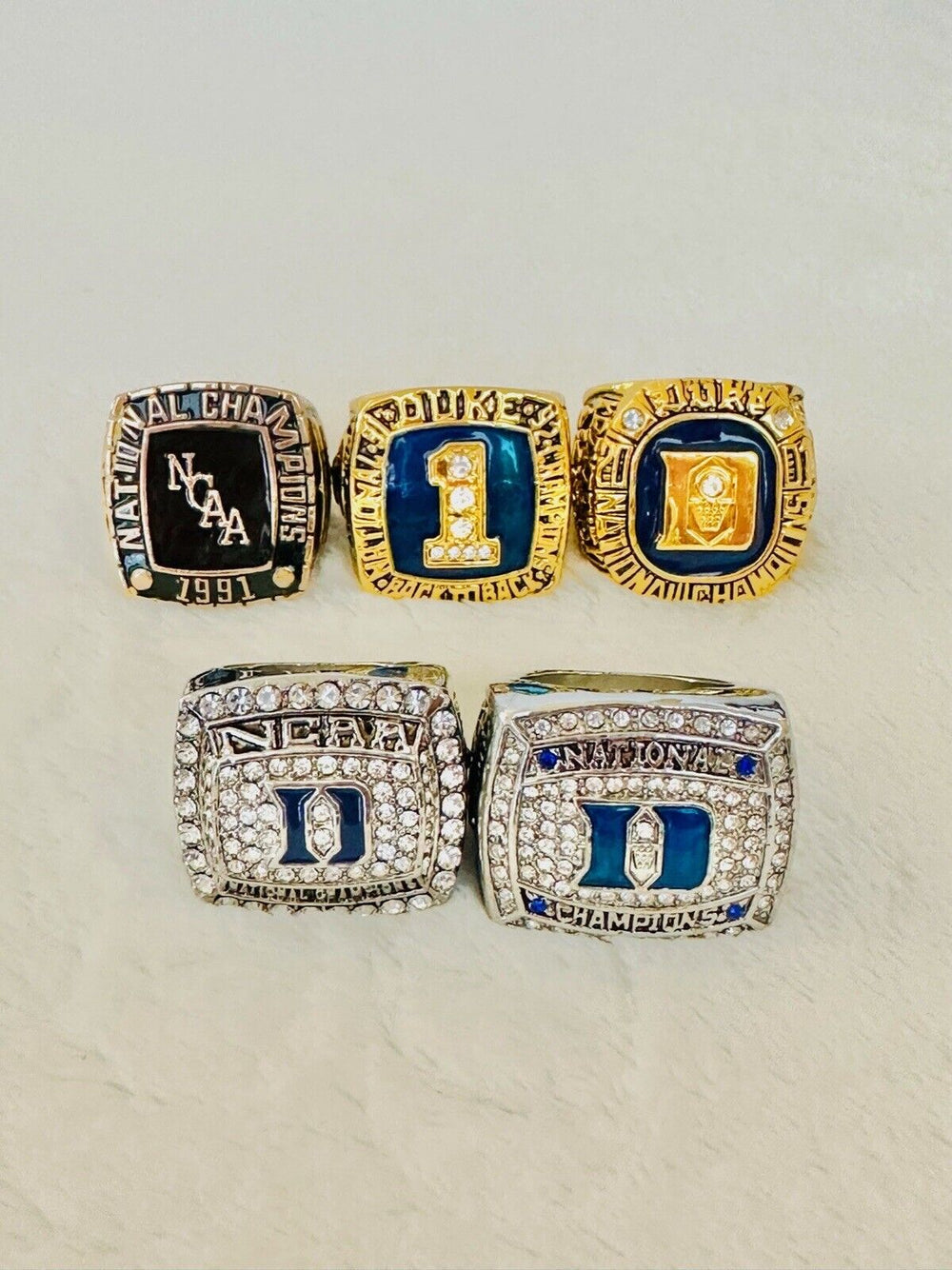 5 PCS Duke Blue Devils National Champions Ring Set W Box, US SHIP, 1991-2015 - EB Sports Champion's Cache