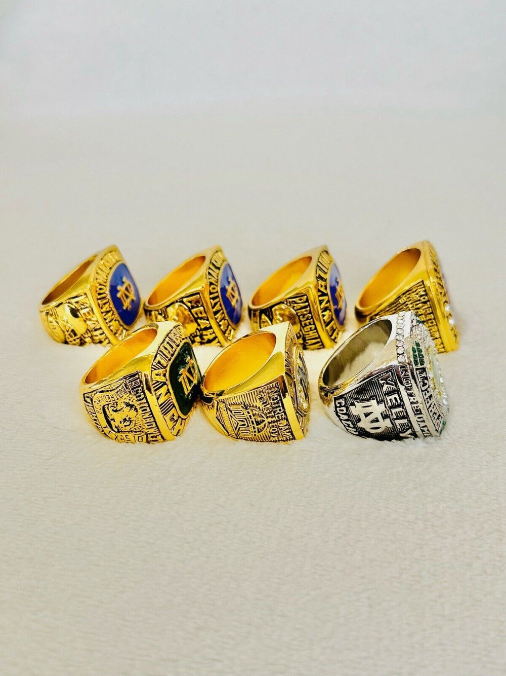 7 PCS Notre Dame Championship Display fan Ring Set, US SHIP 1947-2018 - EB Sports Champion's Cache