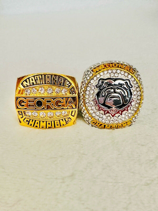 2 PCS Georgia Bulldogs National Championship Ring W Box, 24K, US SHIP 1980/2023 - EB Sports Champion's Cache