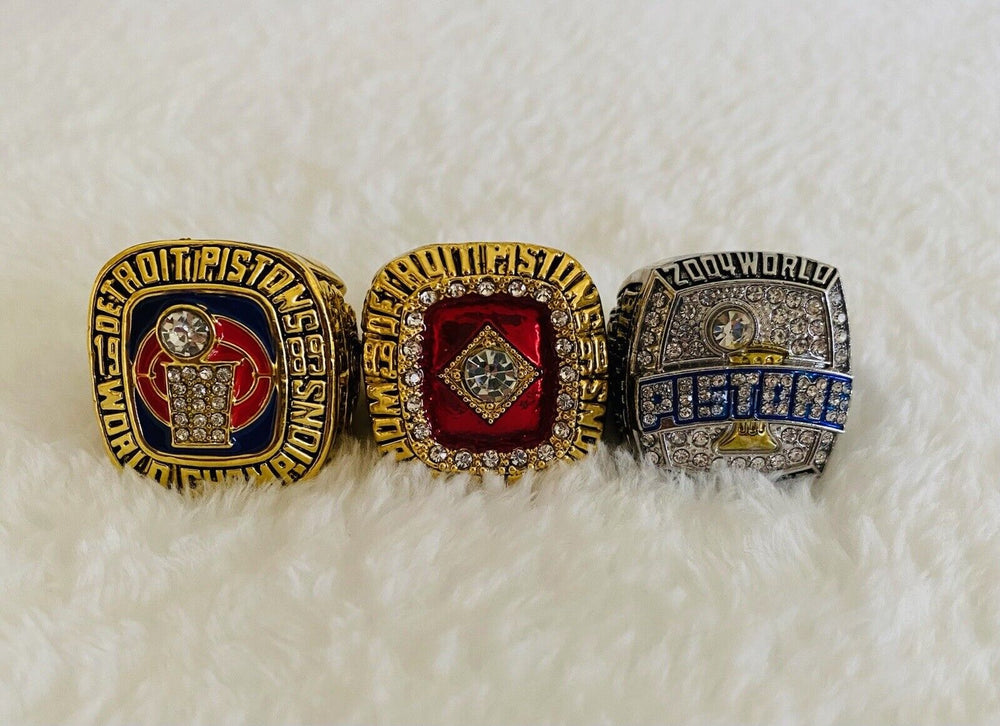 3 PCS Detroit Pistons Championship Complete Ring SET W Box,  SHIP - EB Sports Champion's Cache