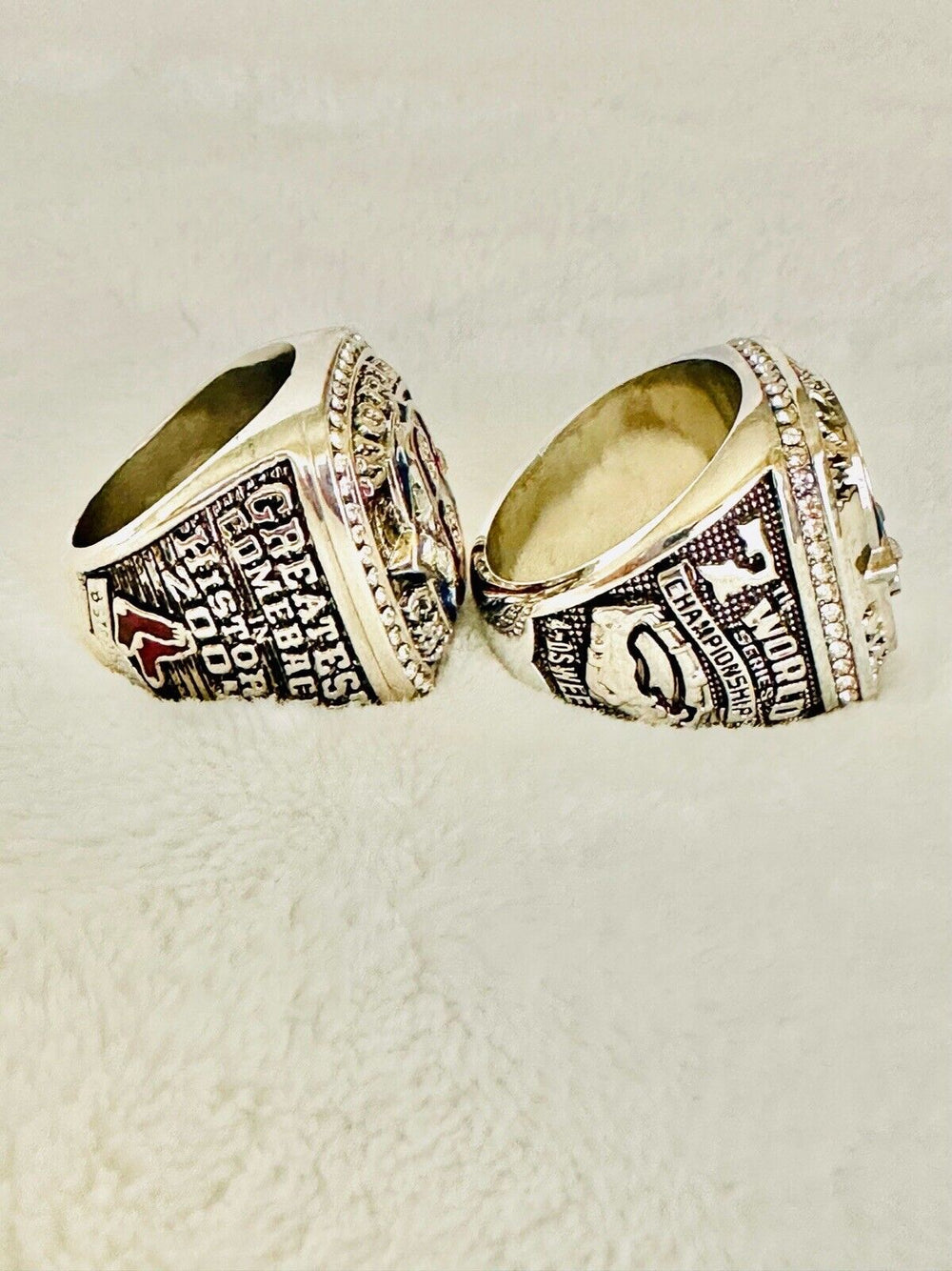 2 PCS Red Sox World Series Silver Championship Ring Set,  SHIP 2004/07 - EB Sports Champion's Cache