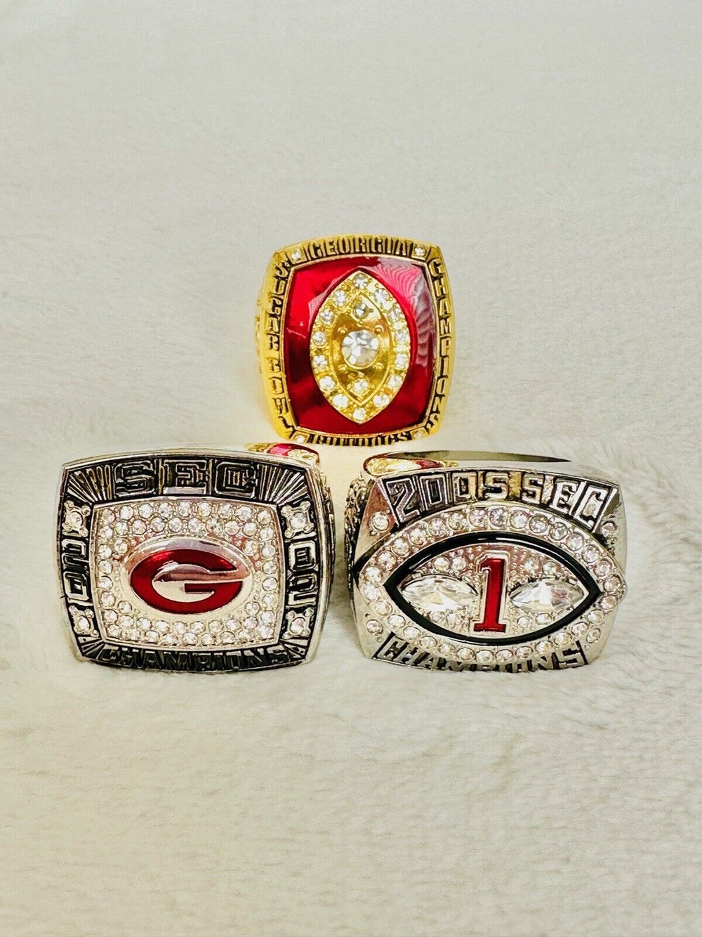 3 PCS Georgia Bulldogs SEC Championship Ring W Box, US SHIP 2002/03/05 - EB Sports Champion's Cache