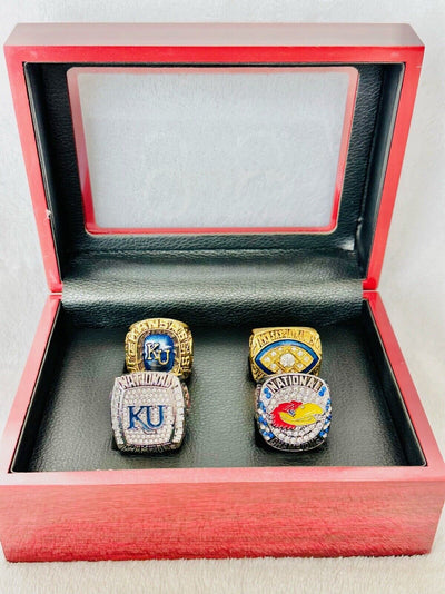 4 PCS Kansas Jayhawks Complete Ring Set W Box, US SHIP 1992-2022 - EB Sports Champion's Cache