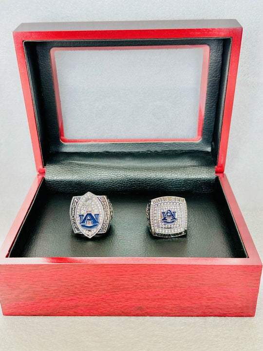 2 PCS Auburn Tigers SEC/NCAA Championship Rings W Box, US SHIP 2010/13 - EB Sports Champion's Cache