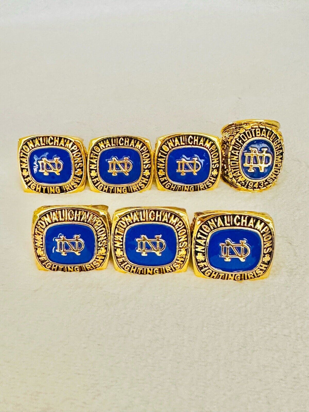 7 PCS Notre Dame Championship Display fan Ring W Box Set, US SHIP 1924-49 - EB Sports Champion's Cache