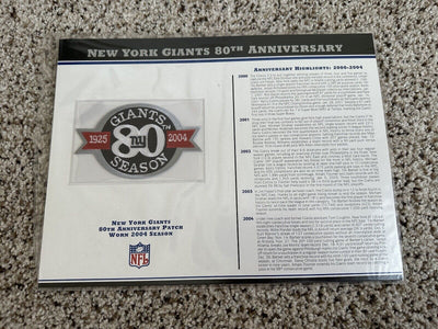 NEW YORK GIANTS ~ 80th ANNIVERSARY NFL PATCH STAT CARD Willabee & Ward - EB Sports Champion's Cache