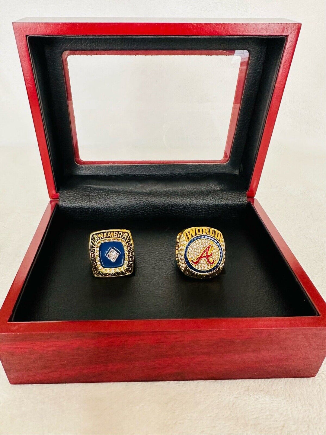 2 PCS Atlanta Braves World Series Champion Ring Set W Box, US SHIP 1995/2021 - EB Sports Champion's Cache