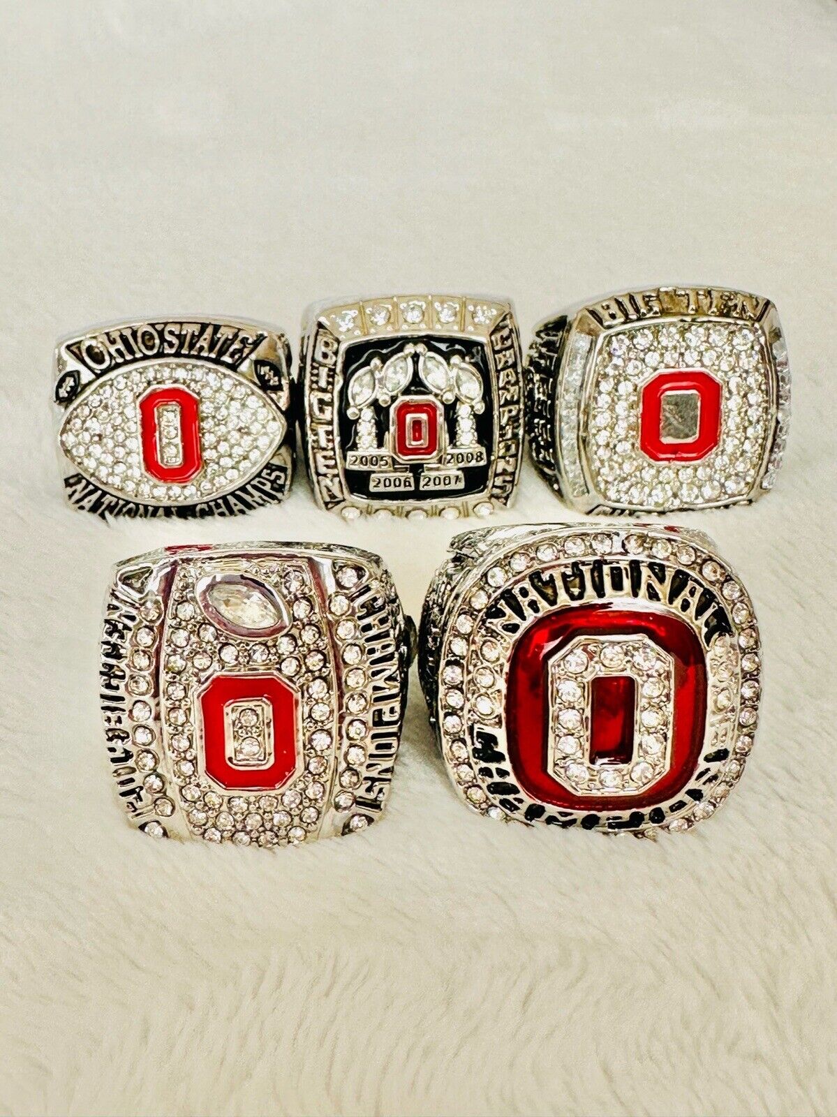 5 PCS Ohio State NCAA Championship Ring Set, US SHIP 2002-14 - EB Sports Champion's Cache