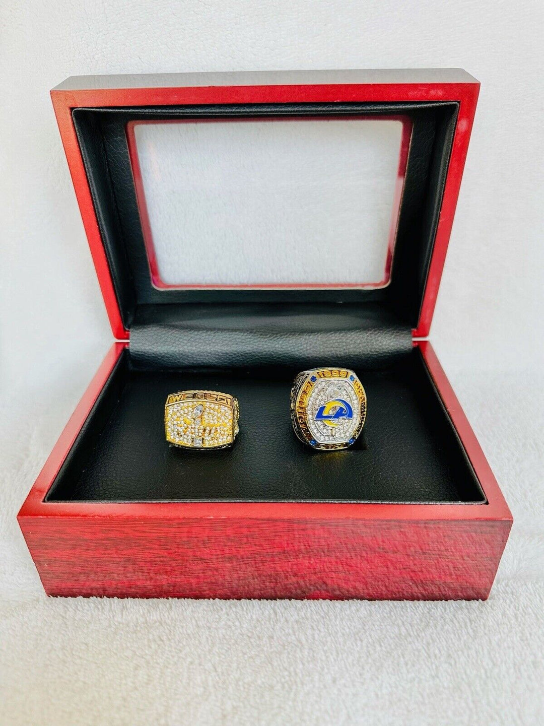 2 PCS LA Louis Rams Super Bowl Championship Ring SET W Box, US SHIP 1999/2021 - EB Sports Champion's Cache