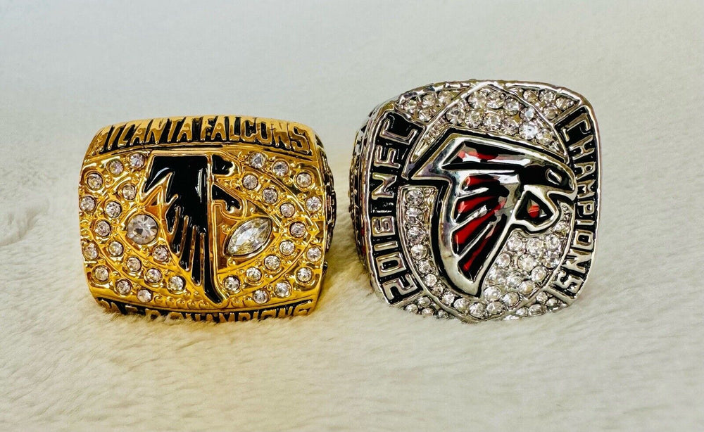 2 Pcs Atlanta Falcons NFC Championship Ring W Box, Replica, US SHIP 1998/2016 - EB Sports Champion's Cache