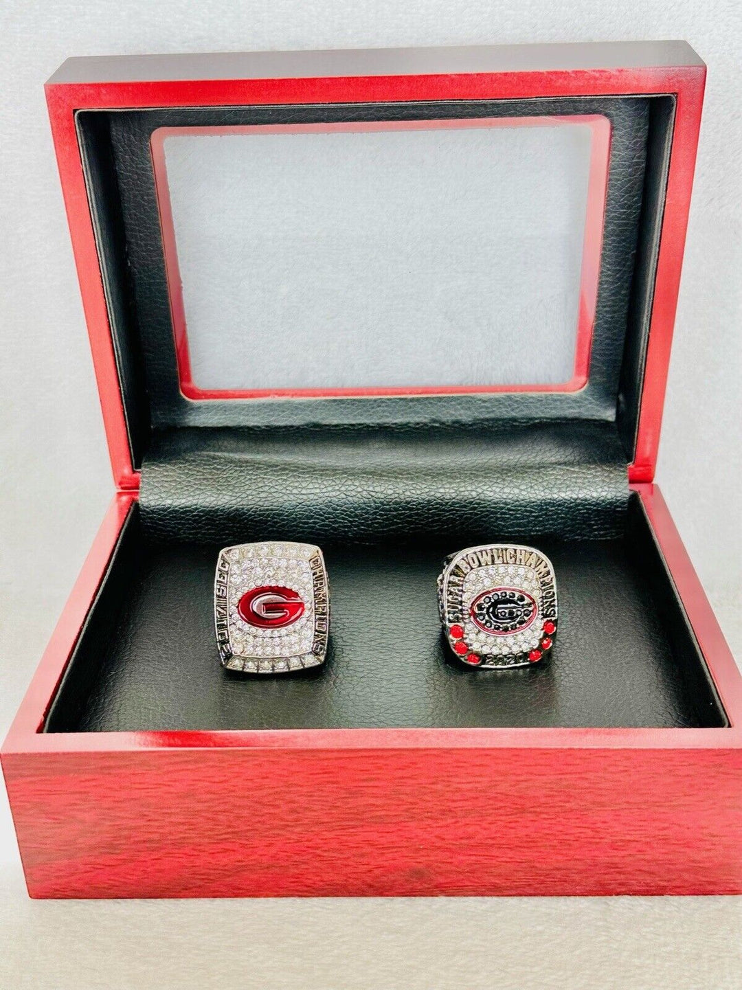 2 PCS Georgia Bulldogs Championship Ring W Box, 24K, US SHIP 2017/20 - EB Sports Champion's Cache