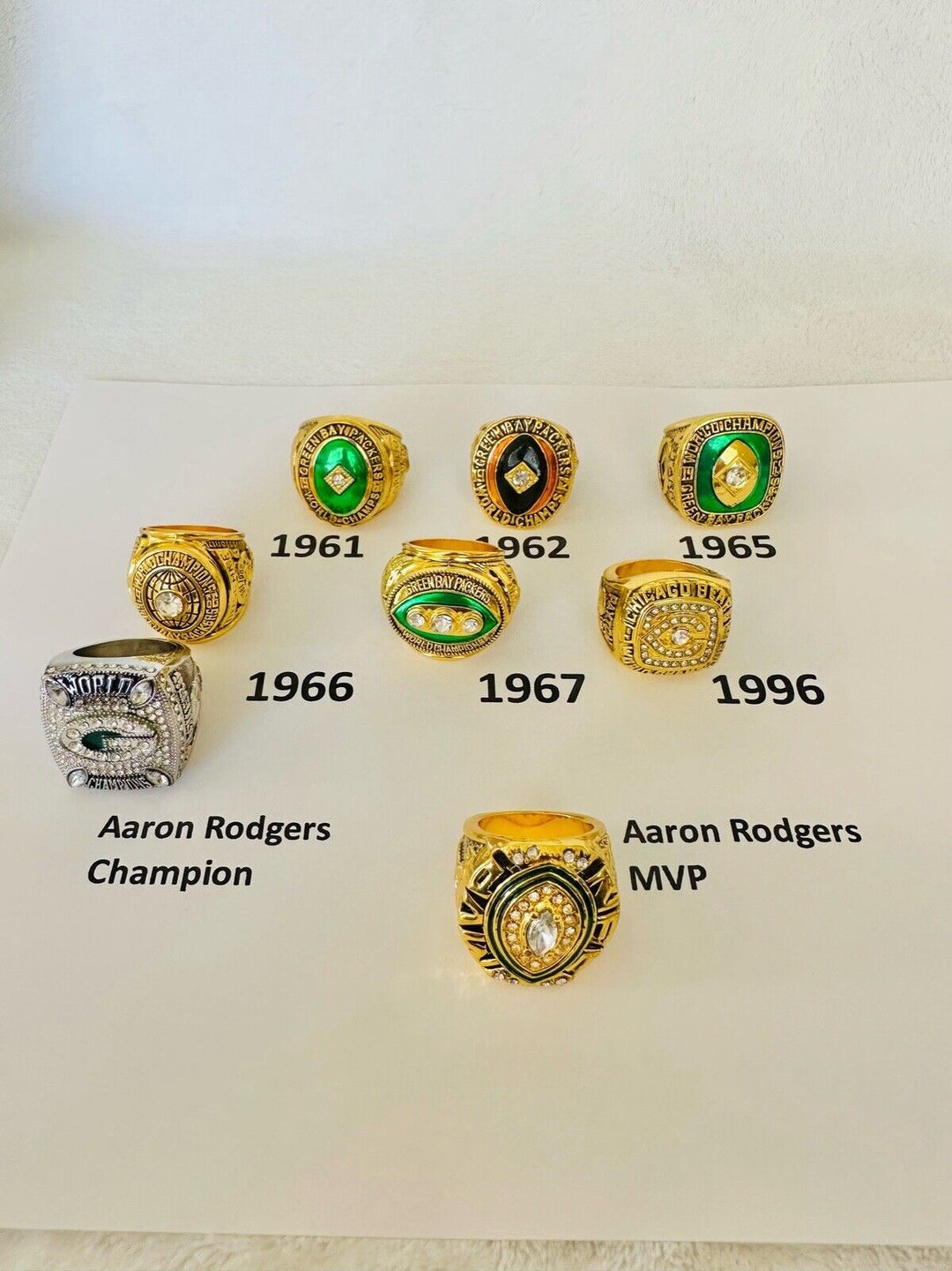 New 4 PCS Green newest Bay Packers Super Bowl Ring COMPLETE SET W Case