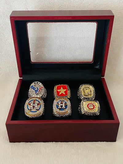 6 Pcs Houston Ultimate Championship Ring Set W Box,  SHIP, NFL MLB NBA - EB Sports Champion's Cache