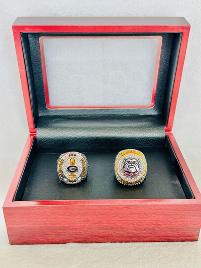2 PCS Georgia Bulldogs National Championship Ring W Box, US SHIP 2022/23 - EB Sports Champion's Cache