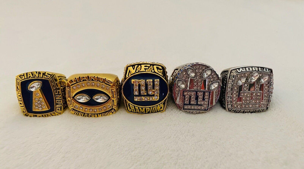 5 PCS New York Giants Championship Ring Complete SET W Case, US SHIP - EB Sports Champion's Cache